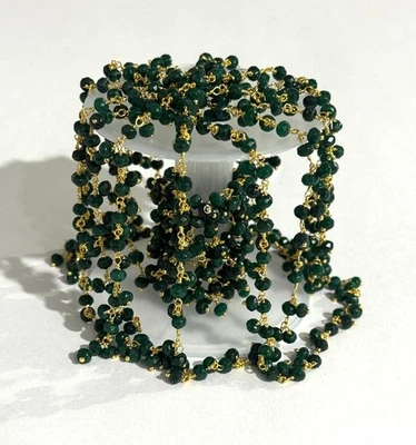 Cadena de rosario con cuentas verde oscuro de jade de 4 mm enchapada en oro cadena de racimo envuelta en alambre Foto 1 de 4