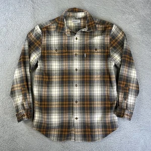 Carhartt Hubbard Flannel Mens Medium Brown Gray Plaid Chamois Lumberjack Cabin - Picture 1 of 8