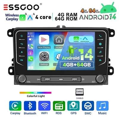 4G+64G Autoradio Android 14 Carplay GPS BT Per VW GOLF 5 6 Touran Passat Tiguan - Immagine 1 di 4
