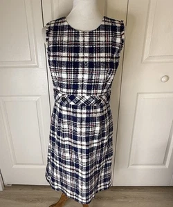 Vestido Brooks Brothers para mujer 8 azul tartán funda a cuadros sin mangas forrado carrera - Imagen 1 de 14