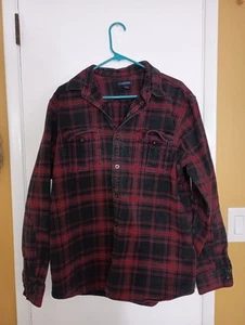 Lands End Heavy Cotton Flannel Washed Out Look Shirt Men's Size L Red Black - Picture 1 of 11
