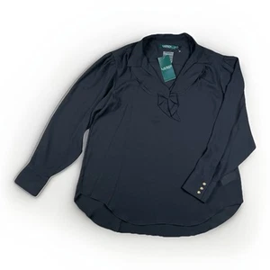 Blusa donna Lauren Ralph Lauren taglia XL nera camicia trasparente top con volant - nuova con etichette - Foto 1 di 12