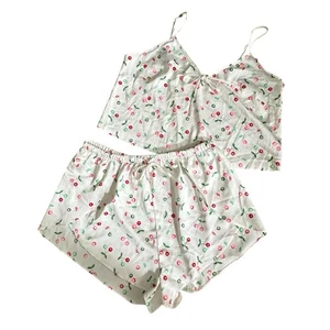 Colsie Satin Cherries Sleep Shorts Cami Set Womem Medium - Picture 1 of 10