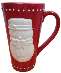 Taza/taza de café roja alta Hallmark vintage con muñeco de nieve blanco colección de Navidad - Imagen 1 de 7