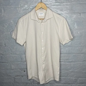 Camisa Lindbergh Blanca Para Hombre Patrón Waffle Calce Ajustado Botón Manga Corta Mediana - Imagen 1 de 11