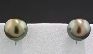 Tahitiperlen-Ohrstecker anthrazit 9,5 mm Peacock 750 Gold Wert 1.050 € Neu - Bild 1 von 2