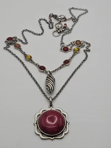 Lucky Brand Silver Tone Faux Ruby Glass Pendant Necklace - Picture 1 of 15