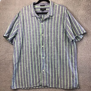 Banana Republic Shirt Mens 2XL XXL Blue Button Slim Fit 100% Linen Striped Beach - Picture 1 of 8