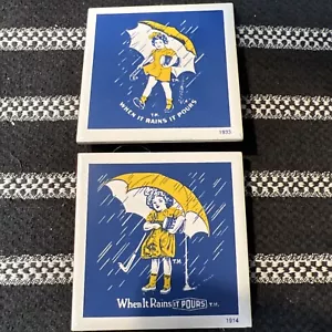 2 Vintage Retro Morton Salt Ad Girl 1914-1933 WHEN IT RAINS IT POURS Trivet Set - Picture 1 of 7