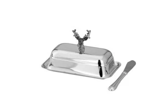 Lata de mantequilla ciervo y cuchillo de mantequilla para 1/4 libra mantequilla plateada, grabable - Imagen 1 de 1