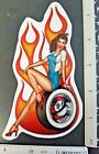 Flaming Tire with Pin Up Girl Vinyl Decal Sticker 4142