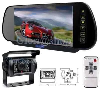 Kit Specchietto 7" Retrocamera 18 LED 10m Cavo Retromarcia Camper - Immagine 1 di 3