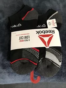Men's Reebok Low Cut Socks Black Moisture Comfort Stretch Control Pack of 6 - Picture 1 of 4