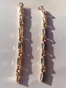 Rhinestone rectangle dangle earrings, gold, hypoallergenic - Picture 1 of 5