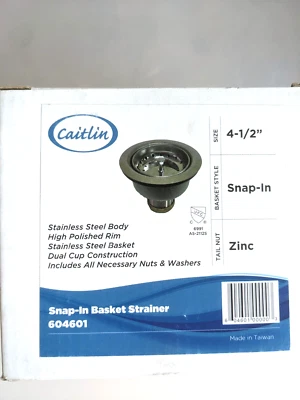 Caitlin 604601 Stainless Steel Basket Drain w/Strainer 4-1/2" - Image 1 of 4