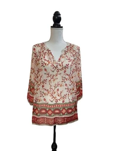 Old Navy Blouse Top Women's Medium Multi Chiffon Floral Split Neck Smocked Boho - Picture 1 of 4