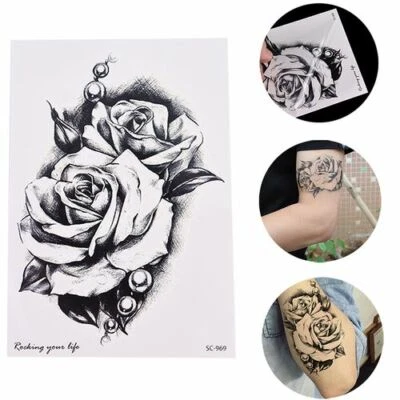 MARKENLOS Flash Einmal Temporary Klebe Tattoo Rose Schwarz Weiß Körper Body Geschenk