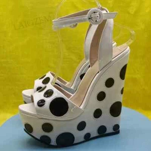 Women Sandals Platform Wedges Patchwork Open Toe Height Increase Ankle Strap - Picture 1 of 4