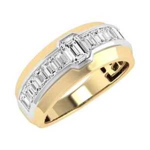 2.55 CTTW Emerald Lab Grown Diamond Men’s Ring Classic Band in 10K Yellow Gold - Picture 1 of 6