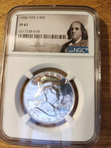 1956 (P) 50¢ Proof Franklin Silver Half Dollar ~ NGC: PF 67 ~ TYPE 2 - #001 Cover