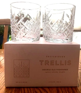 NIB Pottery Barn Crystal Trellis Double Old-Fashioned Glasses Set of Four New - Picture 1 of 2