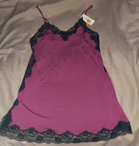 NWT Cassandra Intimates Magenta with Black Lace Trim Babydoll Nightie Size M - Picture 1 of 3