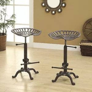 2x Adjustable Tractor Seat Bar Stool Rustic Cast Iron Industrial Chair Vintage - Picture 1 of 10