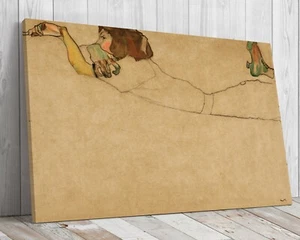 Girl Reclining on Stomach by Egon Schiele mounted canvas print - Picture 1 of 9