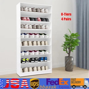 8-Tier White Shoe Cabinet Open Shoe Rack Storage Organizer for Entryway Closet - Picture 1 of 11