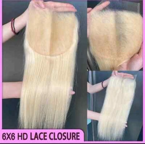 18INCH 6X6 Brazilian Virgin Human Hair Straight Closure BLONDE 613# 150% DENSITY - Picture 1 of 8
