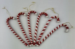 Blow Mold Candy Cane Ornaments Red White Christmas Set of 6 Vintage  - Picture 1 of 8