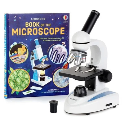 AmScope 40X-1000X Glass Optics All-Metal Frame Student Compound Microscope +Book - Image 1 of 4