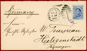 US Hawaii 1893, #32 5c Solo on Cover, Kahukuš”¢Honoluluš”¢SFš”¢NY š”¢Heiligenstadt - Picture 1 of 2