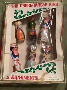 New in Damaged Box 1975 Bradford Novelty Unbreakables 6 Christmas Ornaments - Picture 1 of 5