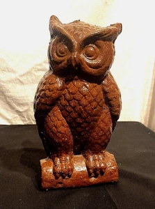 Glossy Signed Sewer Tile Owl on Branch - 9” Tall - Picture 1 of 5