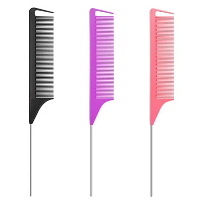 Paquete de 3 peines de metal, peine profesional de cola de rata con pasador largo de acero para Ha Foto 1 de 4