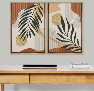 Wayfair Mid Century Modern Boho Palm From attic Wall Art Set Yellow Abstract - Picture 1 of 13