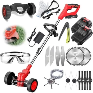 Cordless Garden Grass Trimmer Red | Strimmer with Blades, Battery & Charger - Picture 1 of 3