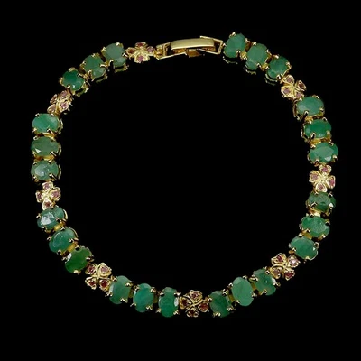 925 Sterling Silver Bracelet Oval Emerald 6x4mm Ruby Natural Gemstone Jewelry - Image 1 of 4