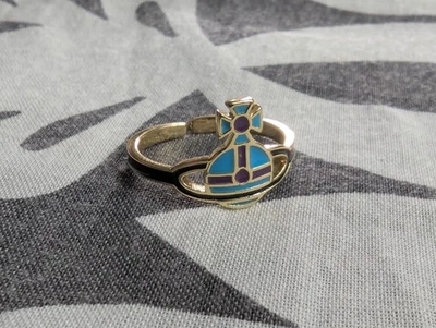 Vivienne Westwood Gold with Black and Blue Enamel Orb UK Ring Size Q - Image 1 of 4