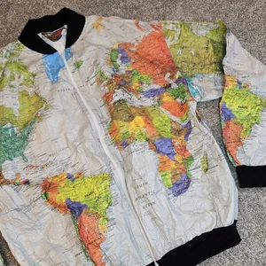 Vintage Wearin The World Jacke Herren XXL Map Print Tyvek 1991 Kurt Cobain USA - Bild 1 von 10