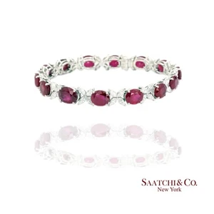 18K (750) White Gold Natural Burmese Ruby and Diamond Bracelet - Picture 1 of 9