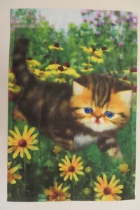 Brown Tiger Kitten Stalks through Yellow Daisy Field, Cat, Blue Eyes Garden Flag - Bild 1 von 2