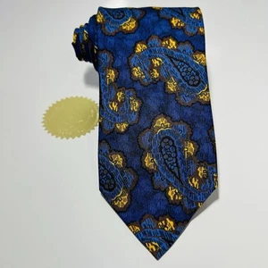 Luciano Barbera Blue Silk Paisley Tie w Brown&Yellow Accents 59x3” NWOT Slim - Picture 1 of 12