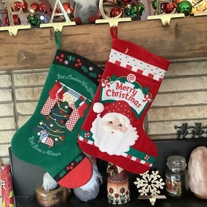 Vintage Red Santa Claus OR Green Night Before Christmas Stocking L’art De Chine - Picture 1 of 4