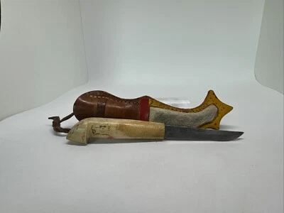 Cuchillo y funda de piel finlandés Puukko Wolf mango de cuerno de reno nórdico Sami Foto 1 de 4
