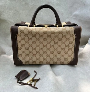 Very Vintage Gucci monogram train case tan & brown canvas & leather w/KEYS! - Picture 1 of 21