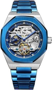 Men's Analogue Stainless Steel Mechanical Skeleton Watch 41mm Blue ÖZEN SAAT - Bild 1 von 7