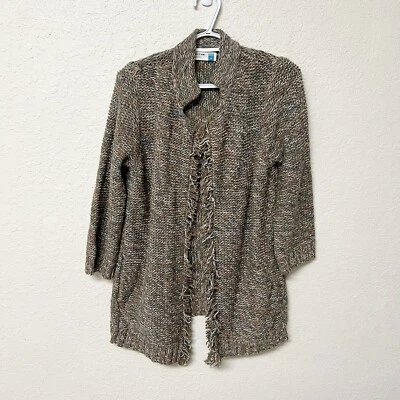 Cárdigan suéter Anthropologie turba jaspeada marrón verde azulado flecos talla M Foto 1 de 4