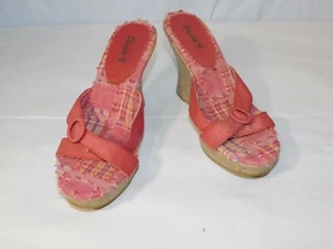 Zapatos de tacón de cuña Damita K talla 8 a cuadros color rosa sandía desgastados sin cordones - Imagen 1 de 11